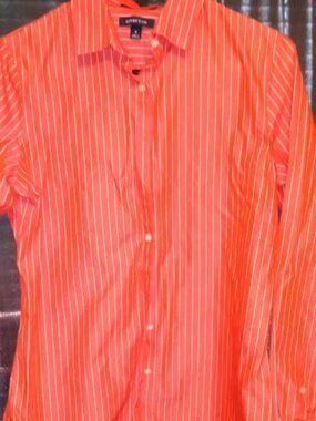 lands end supma cotton no iron orange/white stripe button long sleeve 6